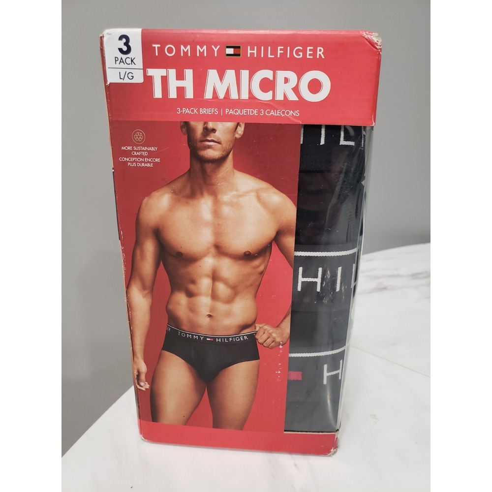 MENS SIZE LARGE Tommy Hilfiger Men's TH Micro Brief 3-Pack Black